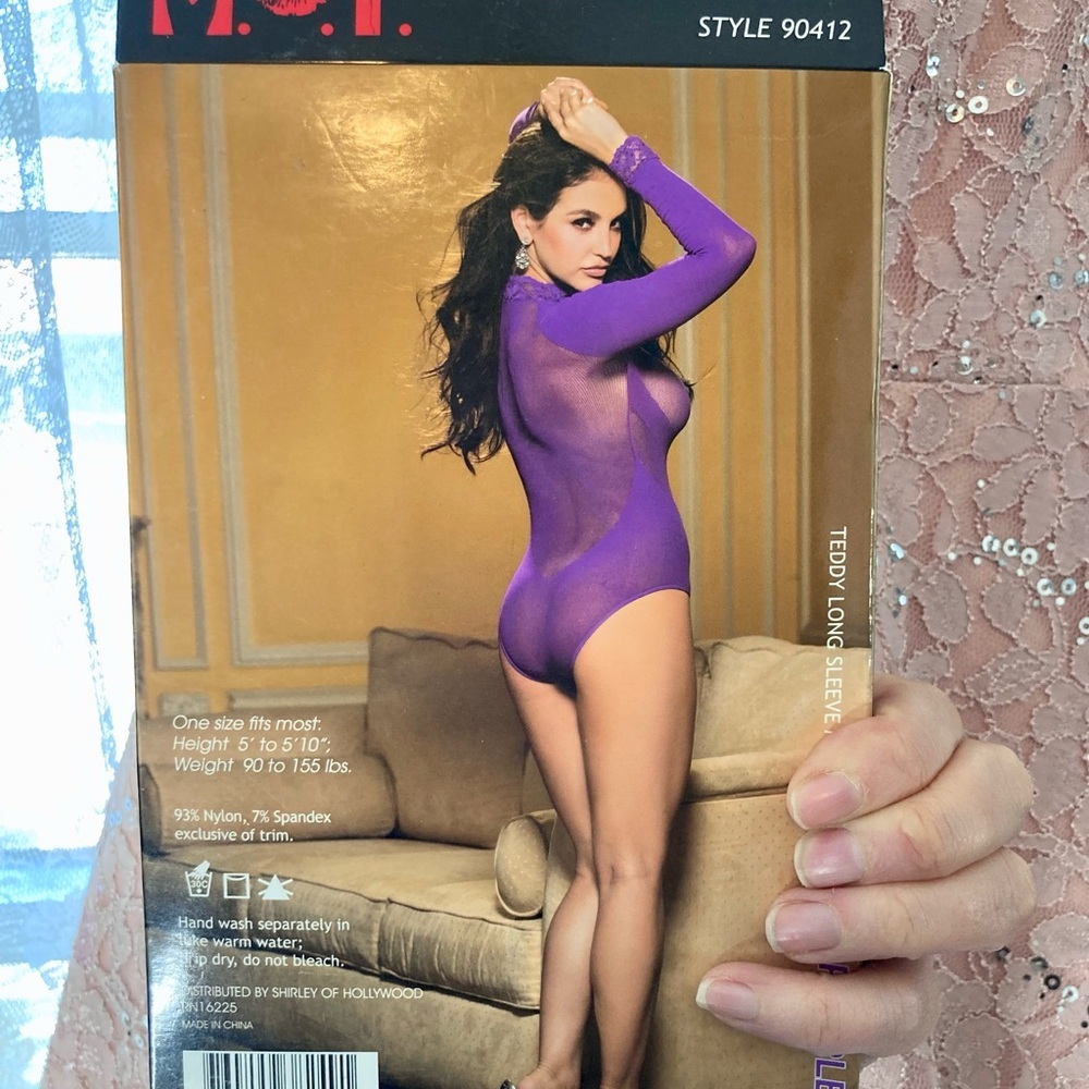 Women's Lingerie Purple Long Sleeve sheerTeddy New!